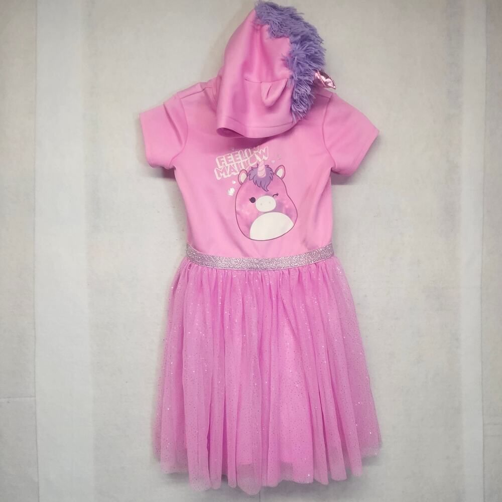 Squishmallow Unicorn Pink Hooded Tulle Dress Girls Size Large Costume Play